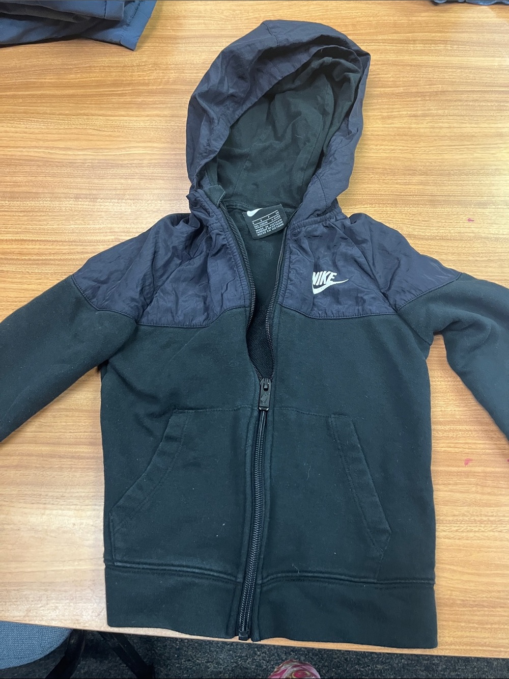 Nike Kids Black Hooded Zip Jacket with Contrast Yoke